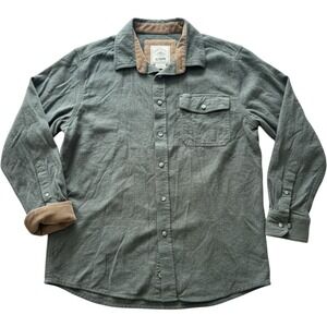 CQR Mens Cotton Flannel Shirt Olive Green Corduroy Trim Long Sleeve Large